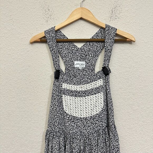 VTG LOLITA WEST by Foxtrot Overall Dress Black Ditsy Floral Whimsigoth - Picture 3 of 8